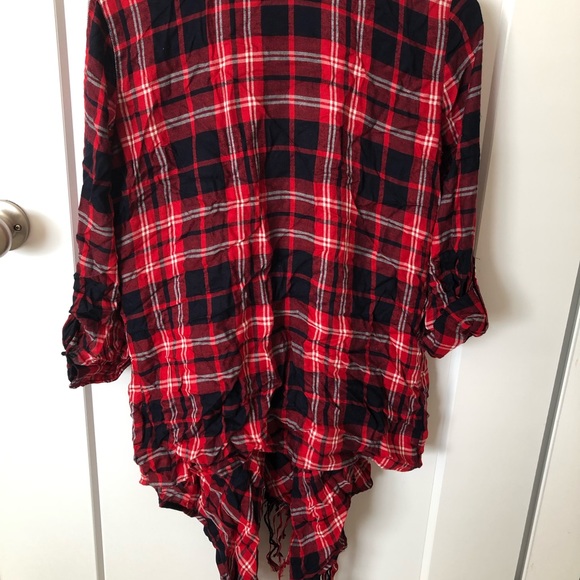 Plaid Fringe Cuffed Shaw/Shirt - Picture 2 of 2